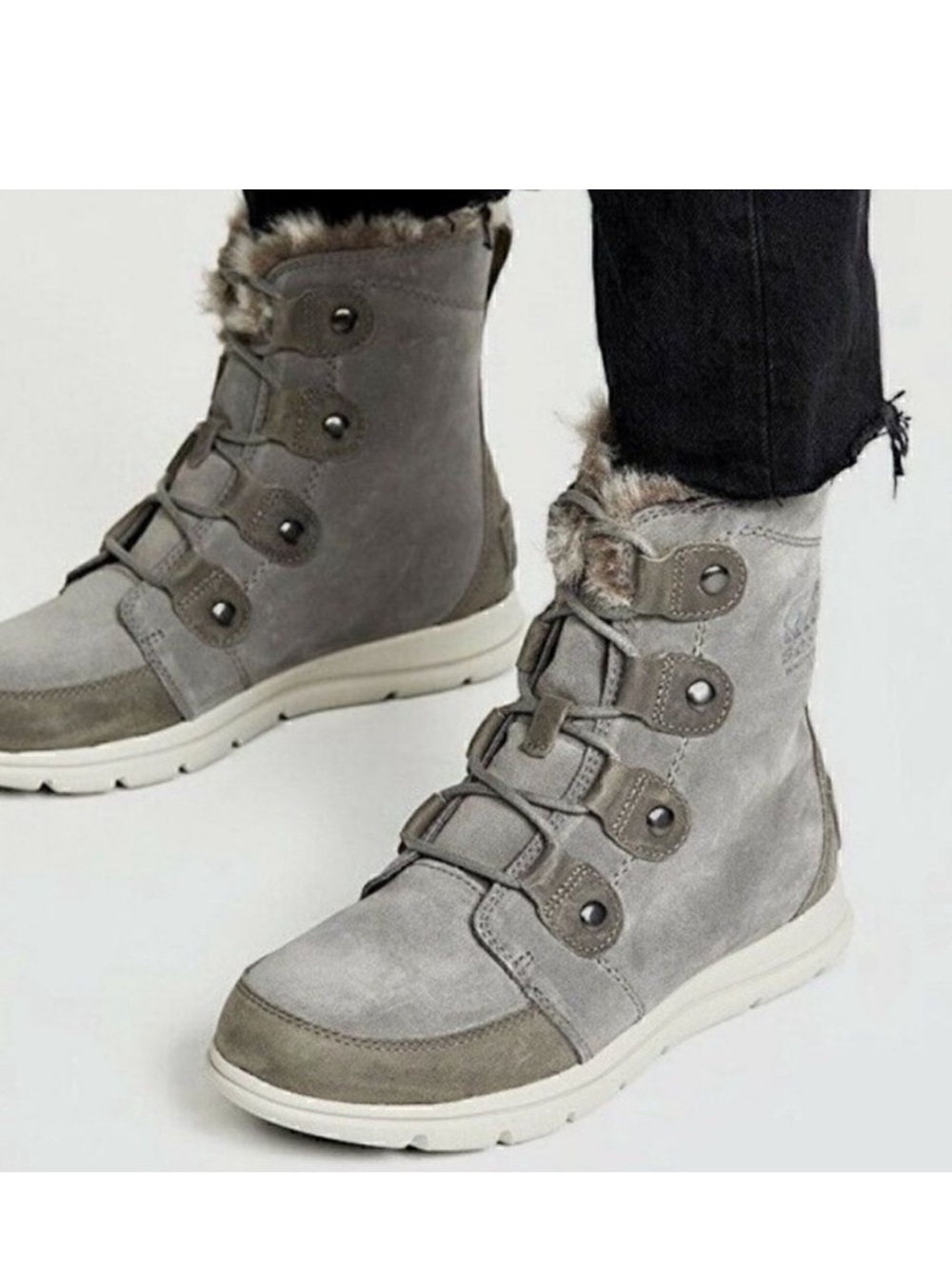 SOREL Explorer Joan Waterproof Insulated  Suede Leather Boot Gray 8